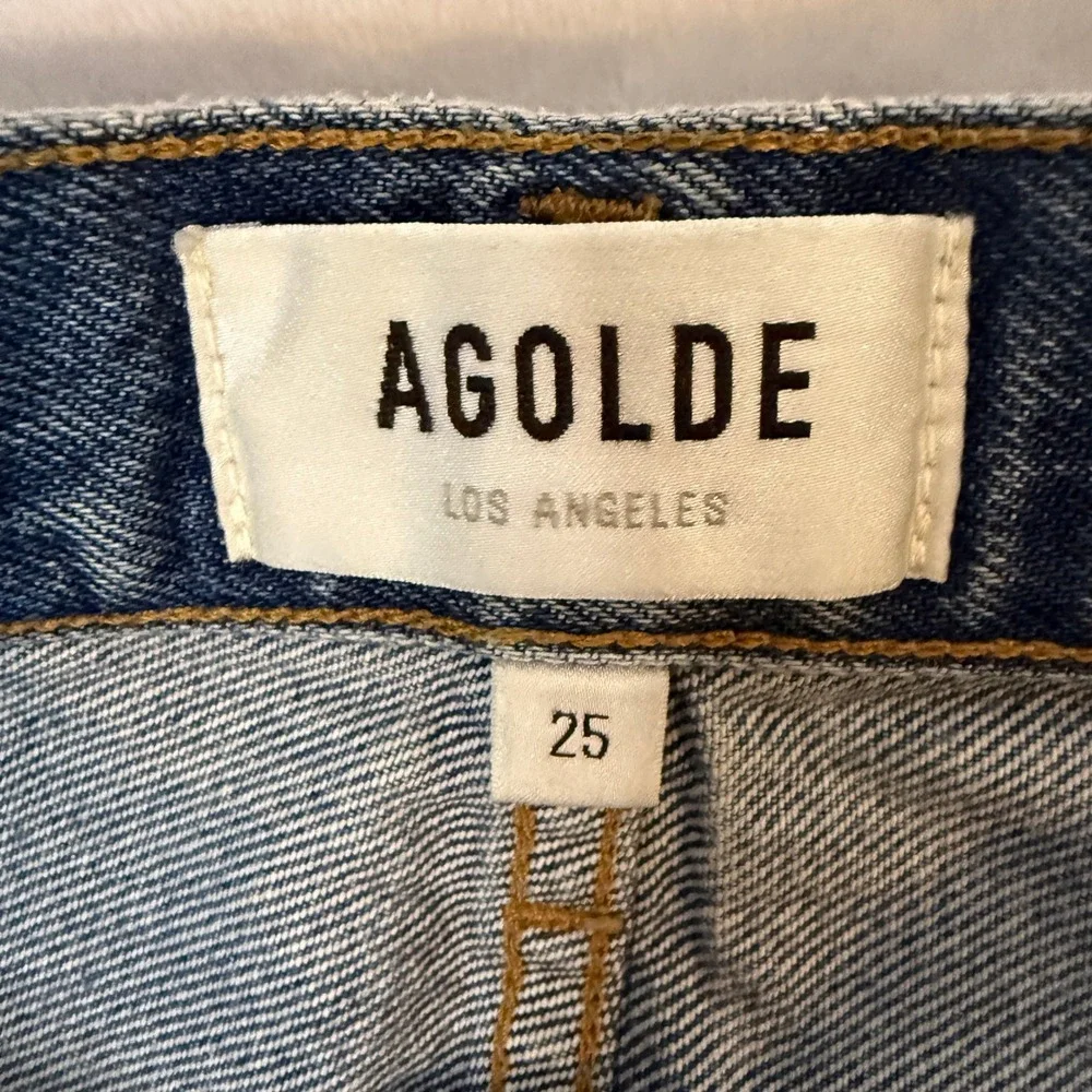 AGOLDE Parker Long Shorts 25 Light Wash Raw Hem Organic Cotton 4